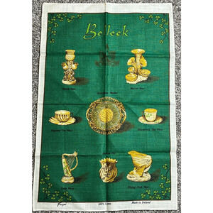 Vtg Beleek Pottery Tea Towel Linen Woven‎ 19.5"x30" Fingai Made in Ireland Irish